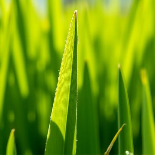 Close up comparison of healthy St Augustine grass blades